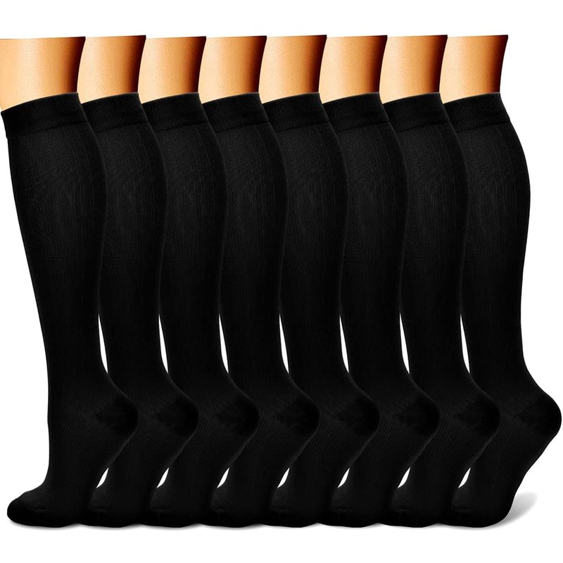 CHARMKING Compression Socks for Women & Men (8 Pairs) 15-20 mmHg Graduated Copper Support Calf Socks are Best for Pregnant, Nurses - Boost Performance, Circulation, Knee High Wide Calf(L/XL, Black)