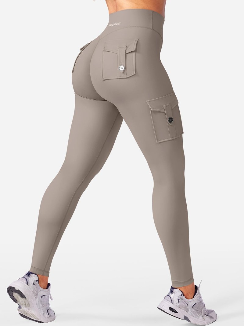 YEOREO CoreFlex Gym Workout Cargo Leggings with Pockets for Women Hidden Scrunch Butt Lifting Yoga Leggings Coffee Grey S