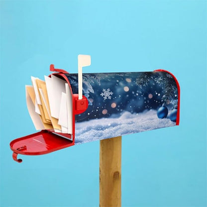 Festive Magnetic Mailbox Cover Winter Christmas Blue Ball Pattern Outdoor Mailbox Protector Holiday Seasonal Decorative Garden Yard Home Standard Size 21 x 18 Inch