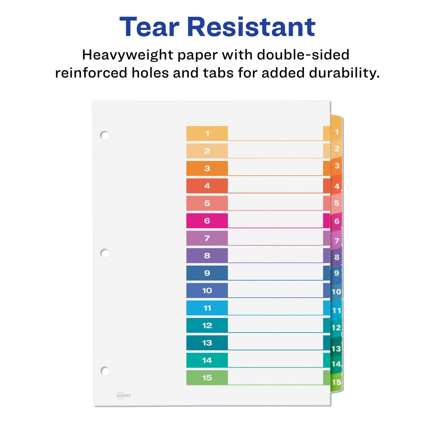 Avery 15 Tab Dividers for 3 Ring Binders, Customizable Table of Contents, Multicolor Tabs, 6 Sets (11197)