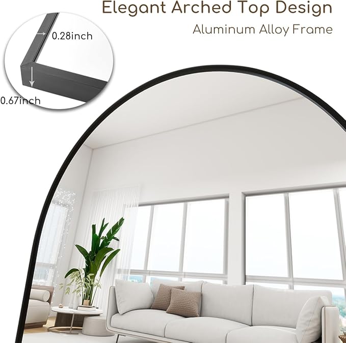 Arched Floor Mirror, 57 "x 20" Full Length Mirror Wall Mirrors Hanging or Leaning Arched-Top Full Body Mirrors with Stand for Bedroom, Dressing Room, Black
