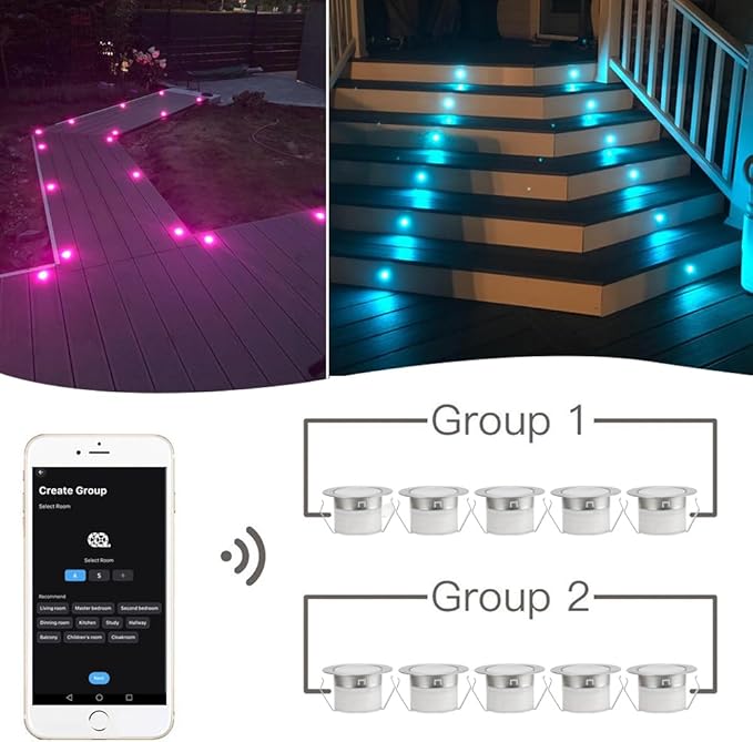 LED Deck Lights Kit, 30pcs Φ1.22 WiFi Wireless Smart Phone Control Low Voltage Recessed RGB Lamp In-ground Lighting Waterproof Outdoor Yard Path Stair Landscape Decor, Fit for Alexa,Google Home