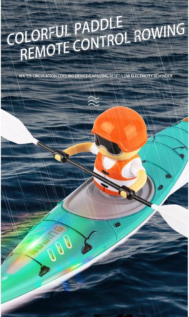 RC Kayak Boat 2.4G Realistic RC Racing Paddling Boat with LED Lights Unique Anti-Capsize Design &amp Long Battery Life for Pools Lake Bathtub Outdoor Water Gift for Adults (RTR Version)