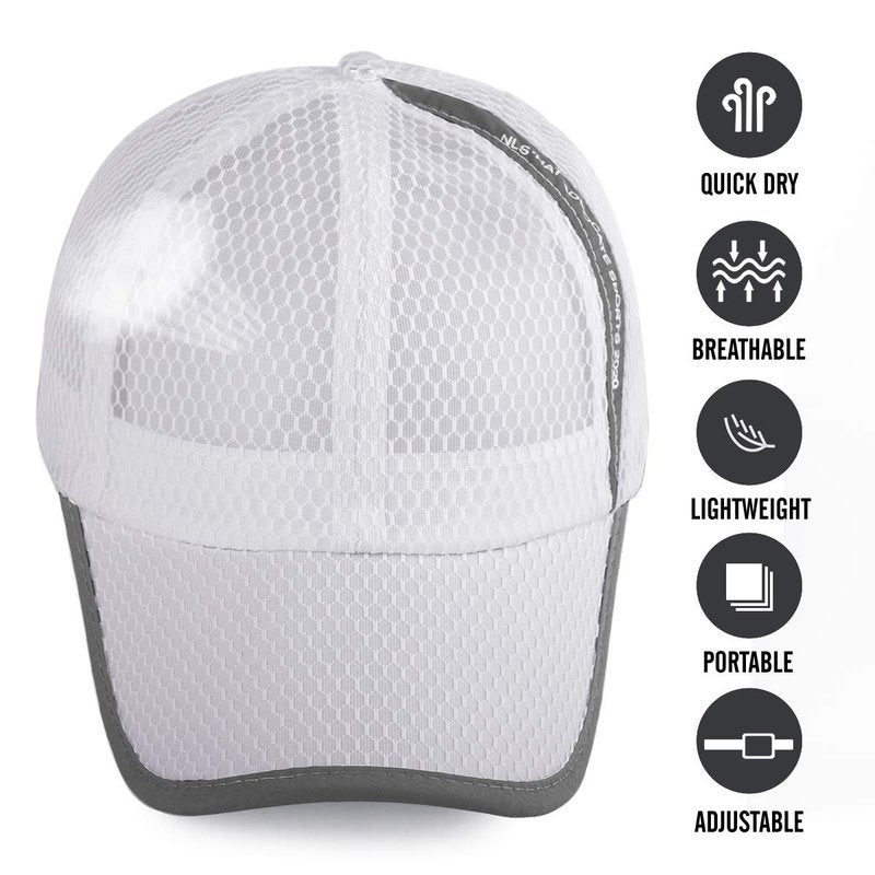 ELLEWIN Unisex Breathable Quick Dry Mesh Baseball Cap Sun Hat Tennis Cap White New-m/L
