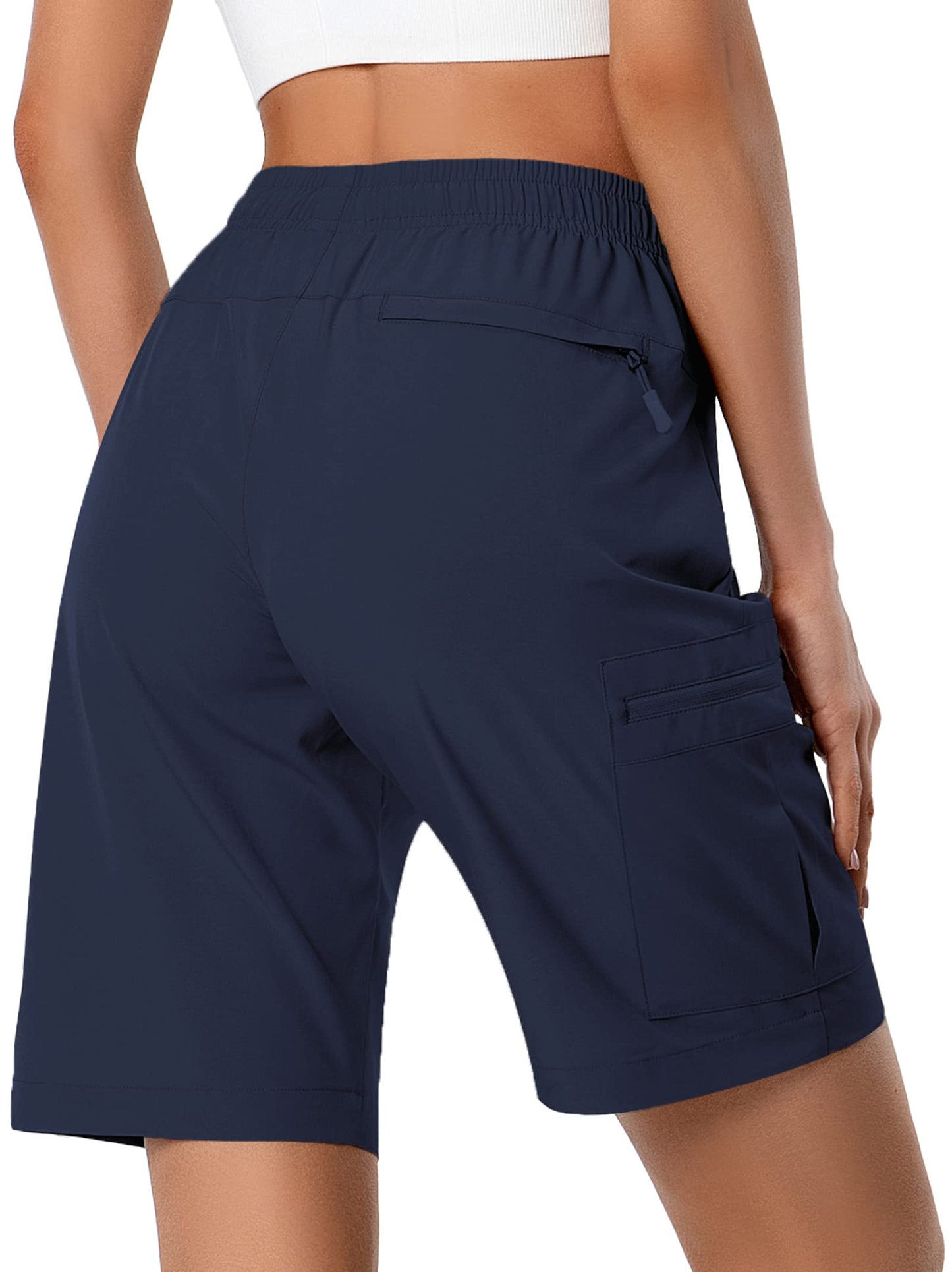 Hugut Women's Lightweight Hiking Cargo Shorts Quick Dry Athletic Shorts Camping Travel Golf Zipper Pockets Water Resistant Navy