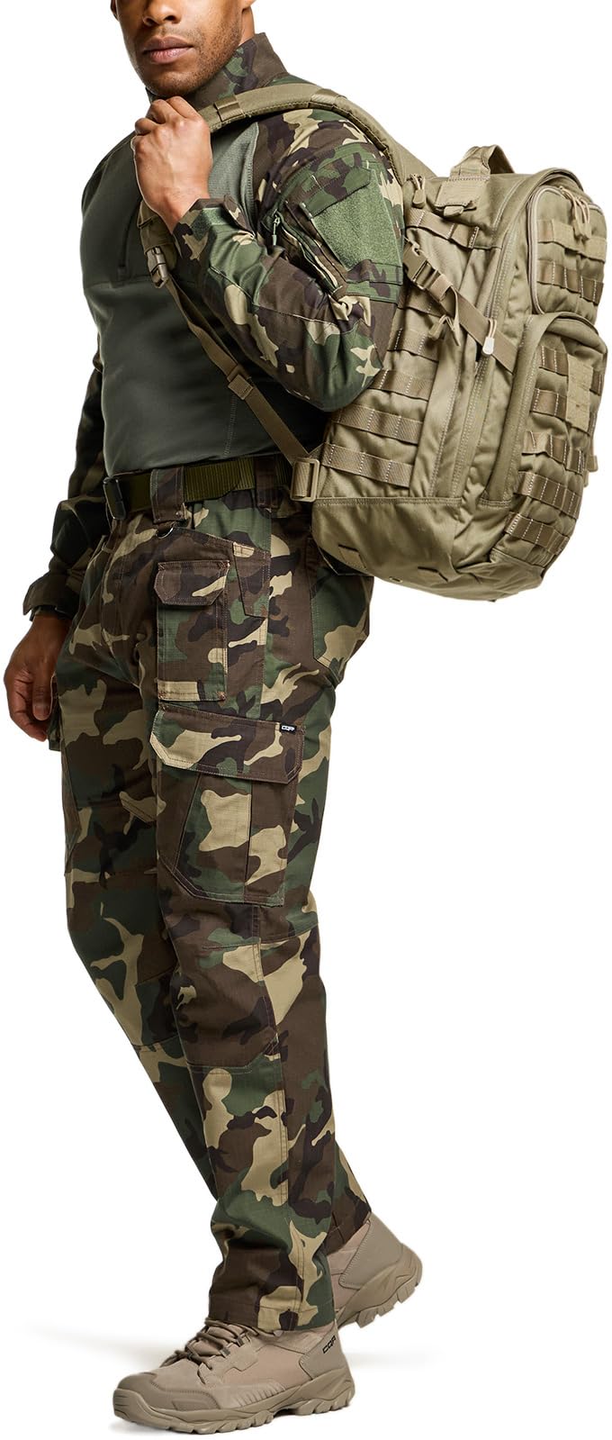 CQR Men's Tactical Pants, Water Resistant Ripstop Cargo Pants, Lightweight EDC Work Hiking Pants, Outdoor Apparel, Duratex Mag Pocket Print Woodland Camo, 40W x 32L