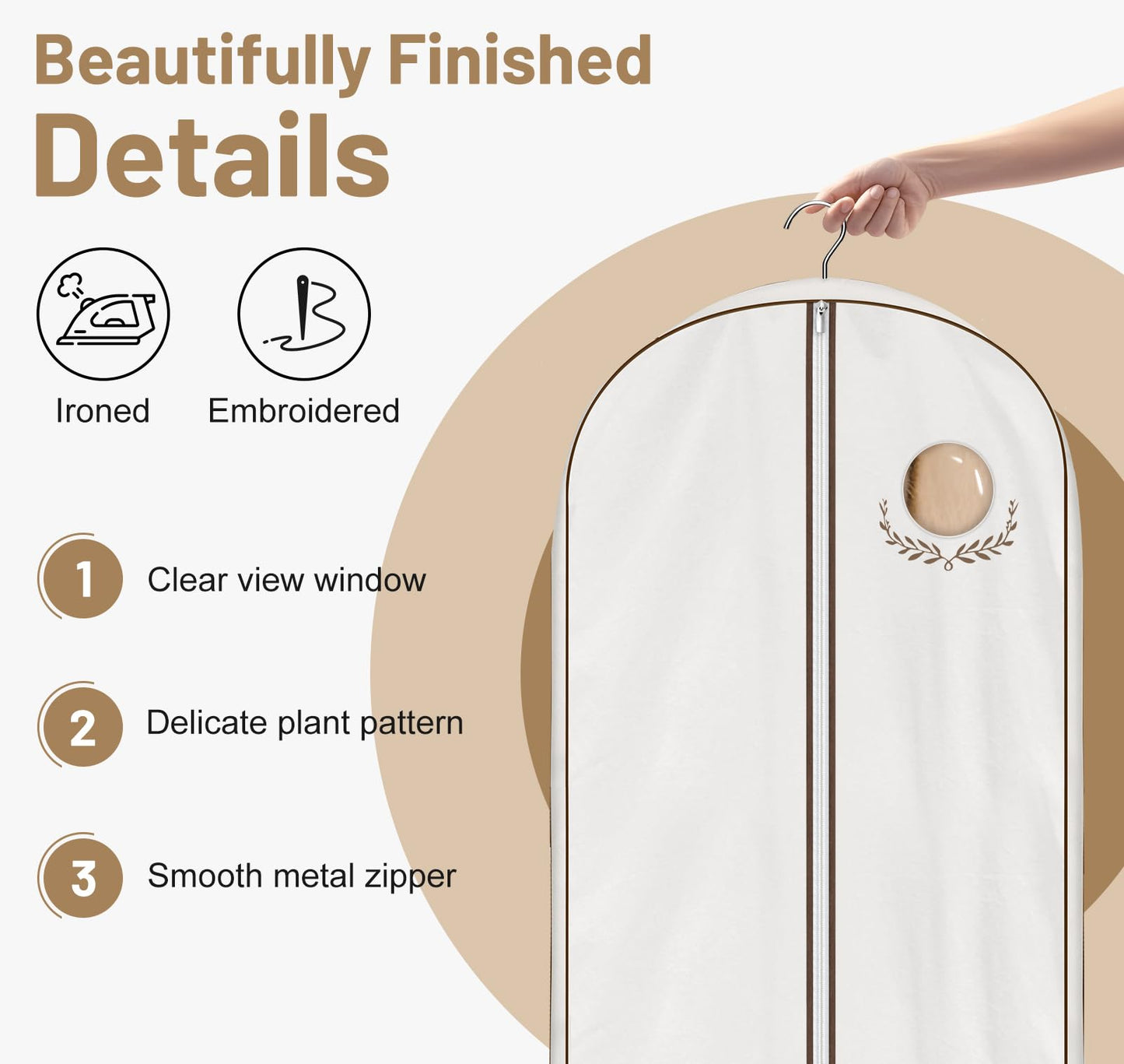 MISSLO 60" Cotton Garment Bag for Long Dress Breathable Fur Coat Storage Bag Women Dress Cover Luxury Garment Bags for Hanging Clothes Travel for Fur Coat, Jacket, Gown, Suit