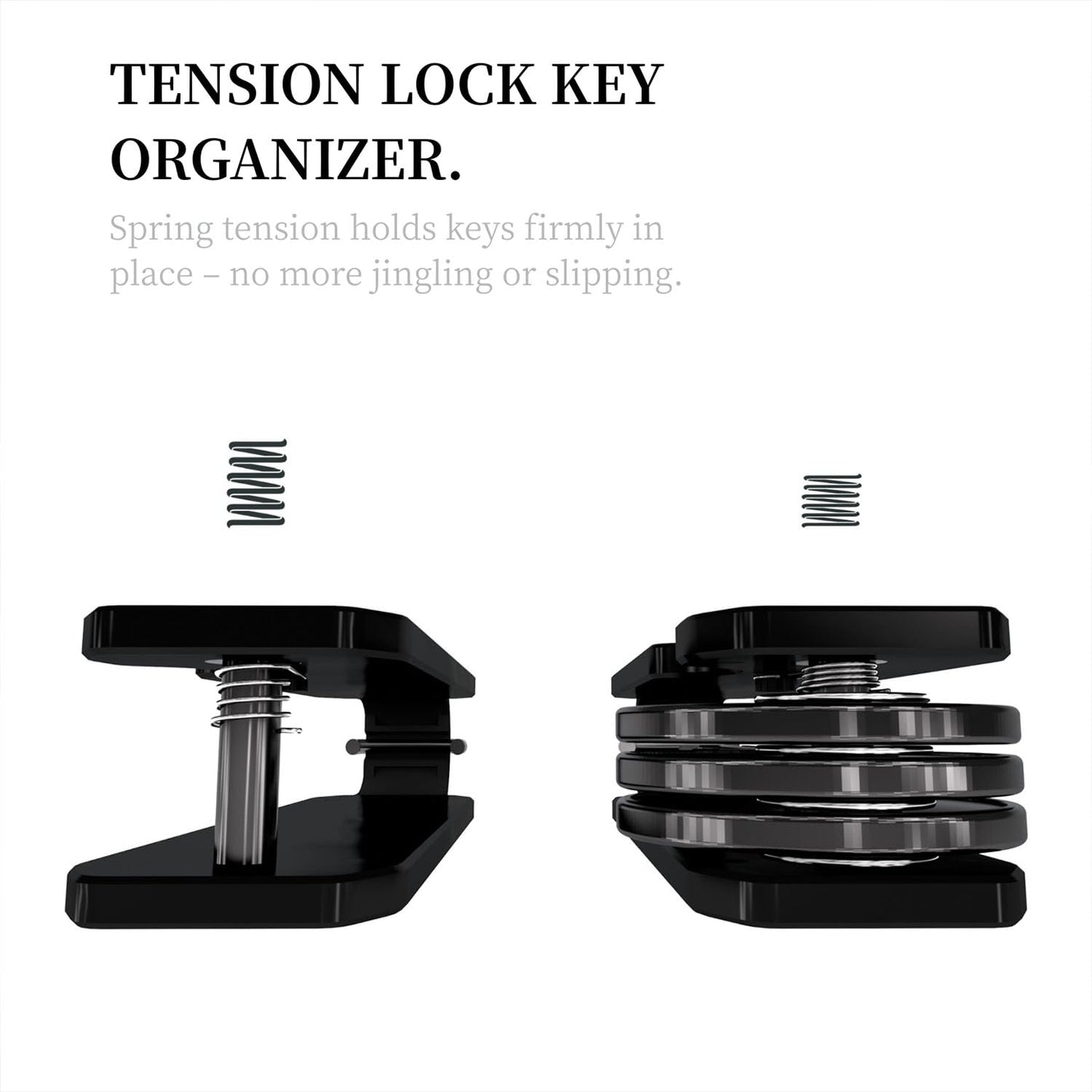 CAXGEK Compact Key Organizer with Spring Tension Lock, Aluminum Keychain Holder. (Black)