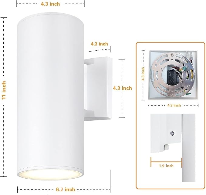 Outdoor Wall Sconce, Exterior Lighting with Dusk to Dawn Sensor - 2 Light Bulbs Included, Aluminum Waterproof Wall Mount Cylinder Design - Up Down Light Fixture for Porch, Garage and Patio