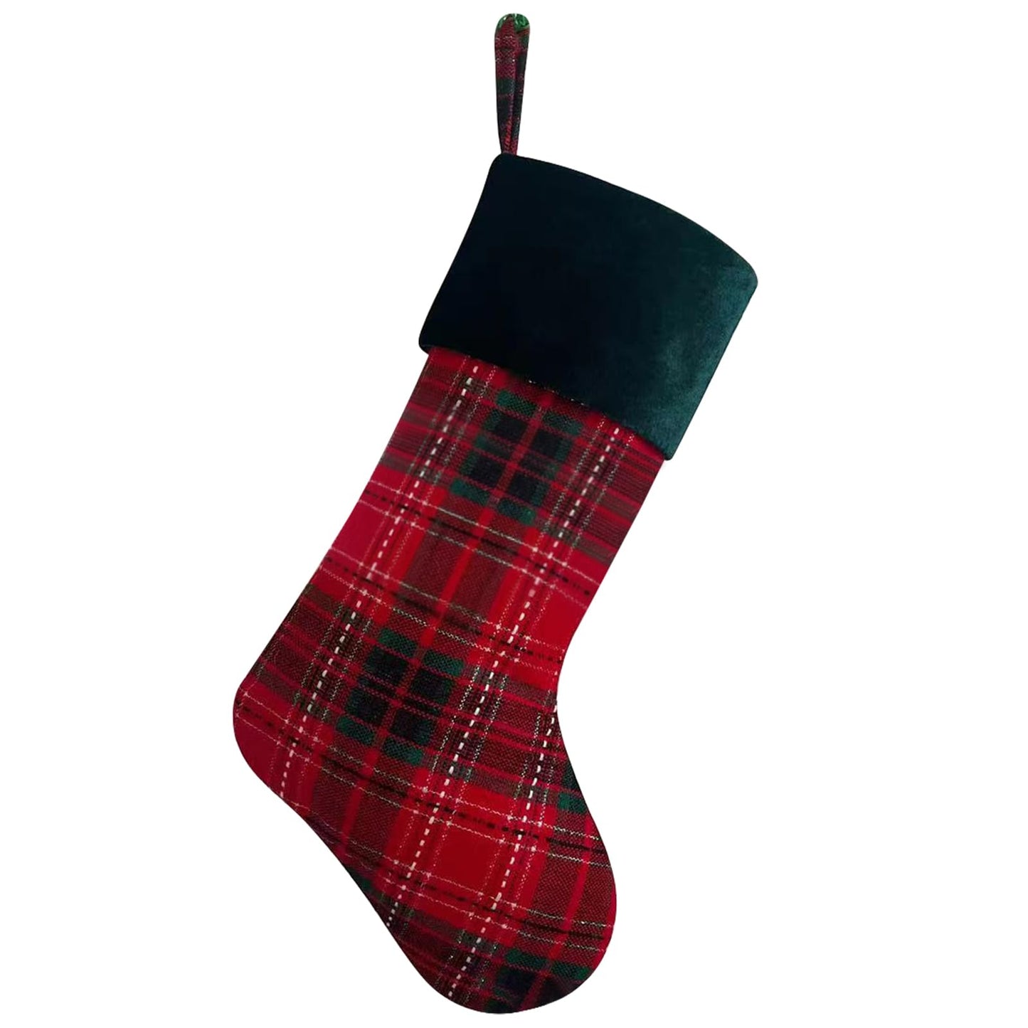 Ftuuo Red Buffalo Plaid Christmas Stockings, Green Faux Fur Xmas Fireplace Hanging Ornaments Sock Plush Cuffs Candy Stockings for Family Christmas Holiday Decorations