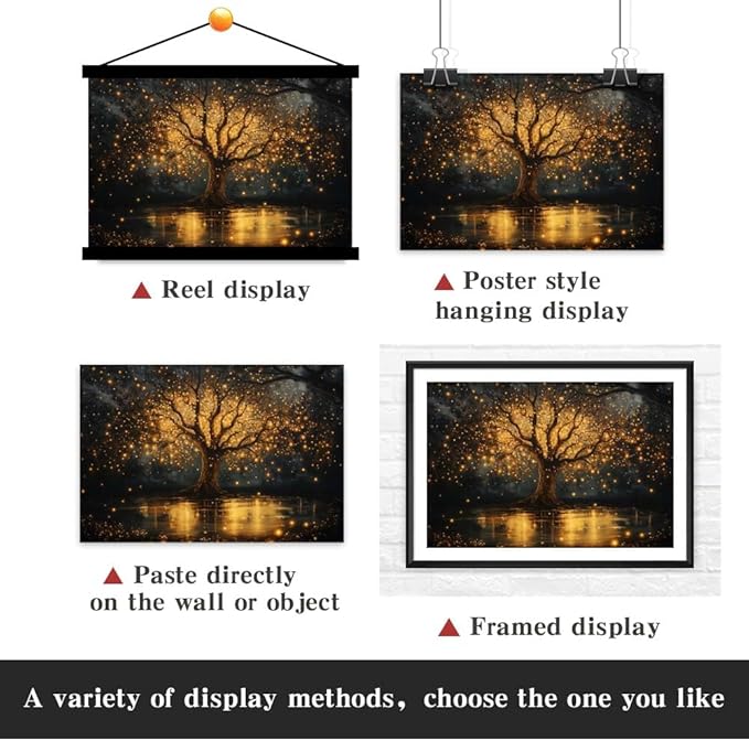 Yesad Tree of Life Canvas Wall Art, Spiritual Wall Art Fairy Lights Prints Landscape Painting Wall Décor for Living Room Bedroom Farmhouse Housewarming Gift (Unframed,18”x12”, Tree7)
