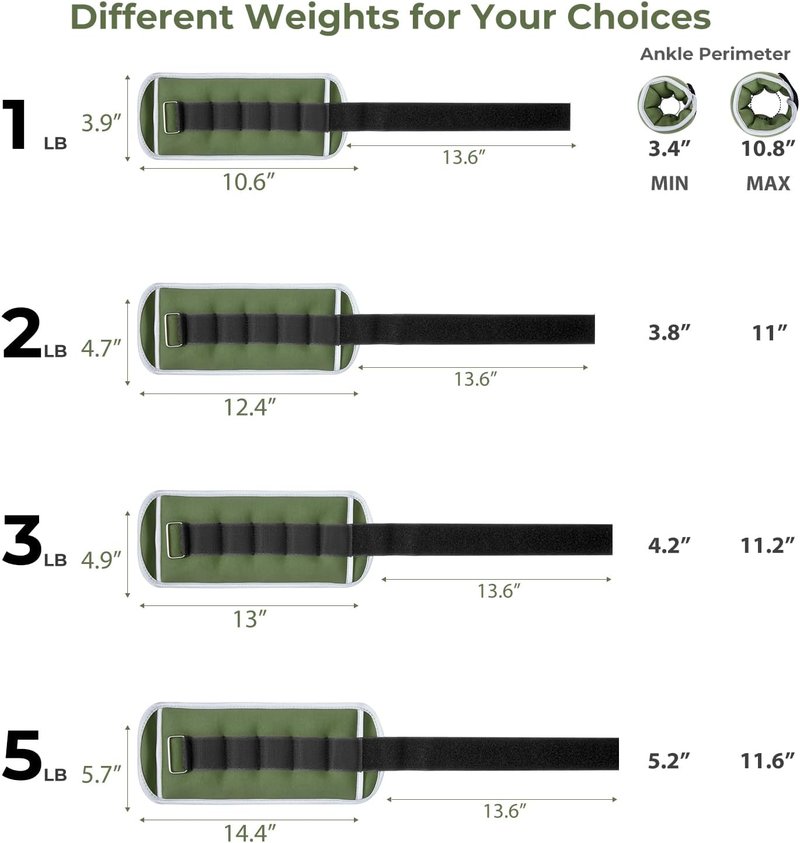 Ankle Weights for Men, Women & Kids - Adjustable 1/2/4/6/10 LBS Set with Reflective Strips | Strength Training & Fitness
