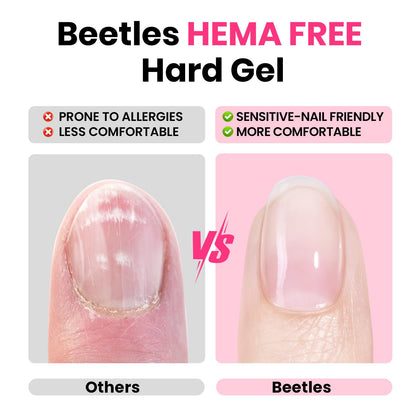 Beetles Hema Free Hard Gel for Nails,2.12 oz 9 in 1 Hard Gel for Nail Extension & Strengthening Broken Nail Repair with Flat Brush 100 Pcs Nail Forms UV LED Lamp Cured Salon Nail Technicians Women