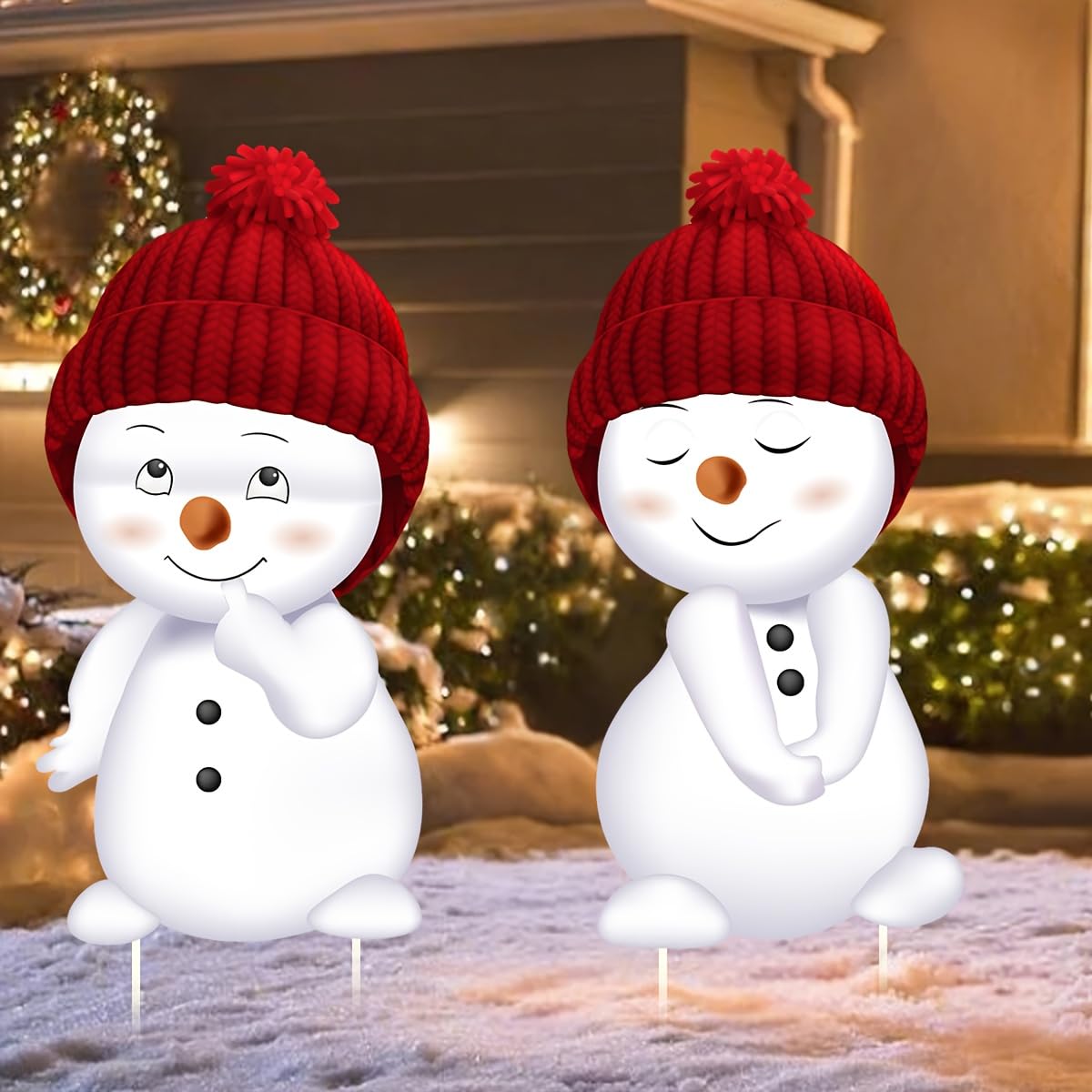 Jo.Devivre Christmas Decorations Outdoor, 2pcs Cute Snowman Yard Stakes, Large Snowman Garden Decorative Stakes for Christmas Decor, Yard Signs for Garden, Home, Lawn,Patio&Planter