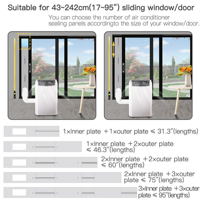 Gulrear Max 95"Sliding Door Air Conditioner Vent Kit with Screen net & 2 weather strippings Energy Saving Airtight Universal 5.0/5.9 Inch AC Hose Coupler Portable AC Balcony Door Plates kit