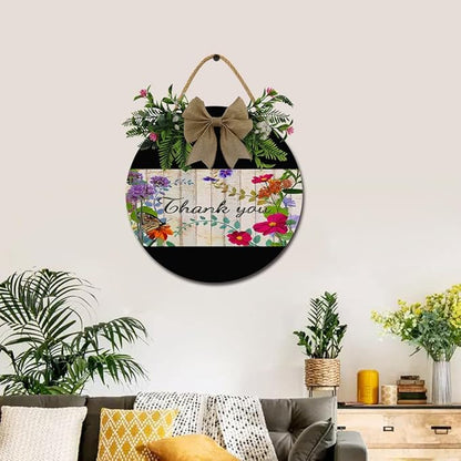 A Garden Thank You Front Door Sign Funny Wreaths Hanging Wooden Plaque Decoration Round Rustic Wood Farmhouse Porch Decor for Home Front Door Decor, 12 x 12 Inch