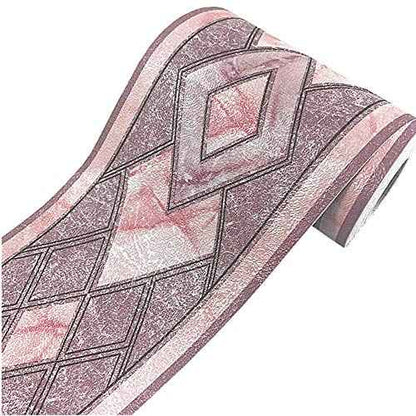 Simplemuji 3D Self Adhesive Pink Diamond Lattice Pattern Waterproof Wallpaper Border Peel and Stick for Bathroom Kitchen Counter Top Tiles Sticker,4 Inch by 16.5 Feet