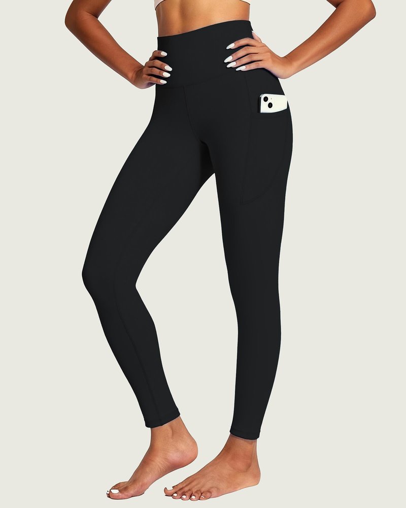 YVQYVQ Women's High Waisted 7/8 Yoga Pants, Buttery Soft Tummy Control Workout Leggings with Pockets, Athletic Gym Running Pants Black