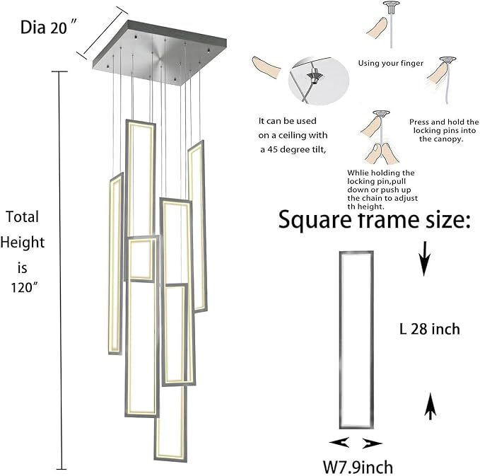Flashing God Modern Chandelier,Silver Chandelier with 6 Ring Led Foyer Chandeliers,Larger High Ceiling Chandelier for Living Room,Square Chandelier for Entryway Staircase LED Dimming 2700k-6001k