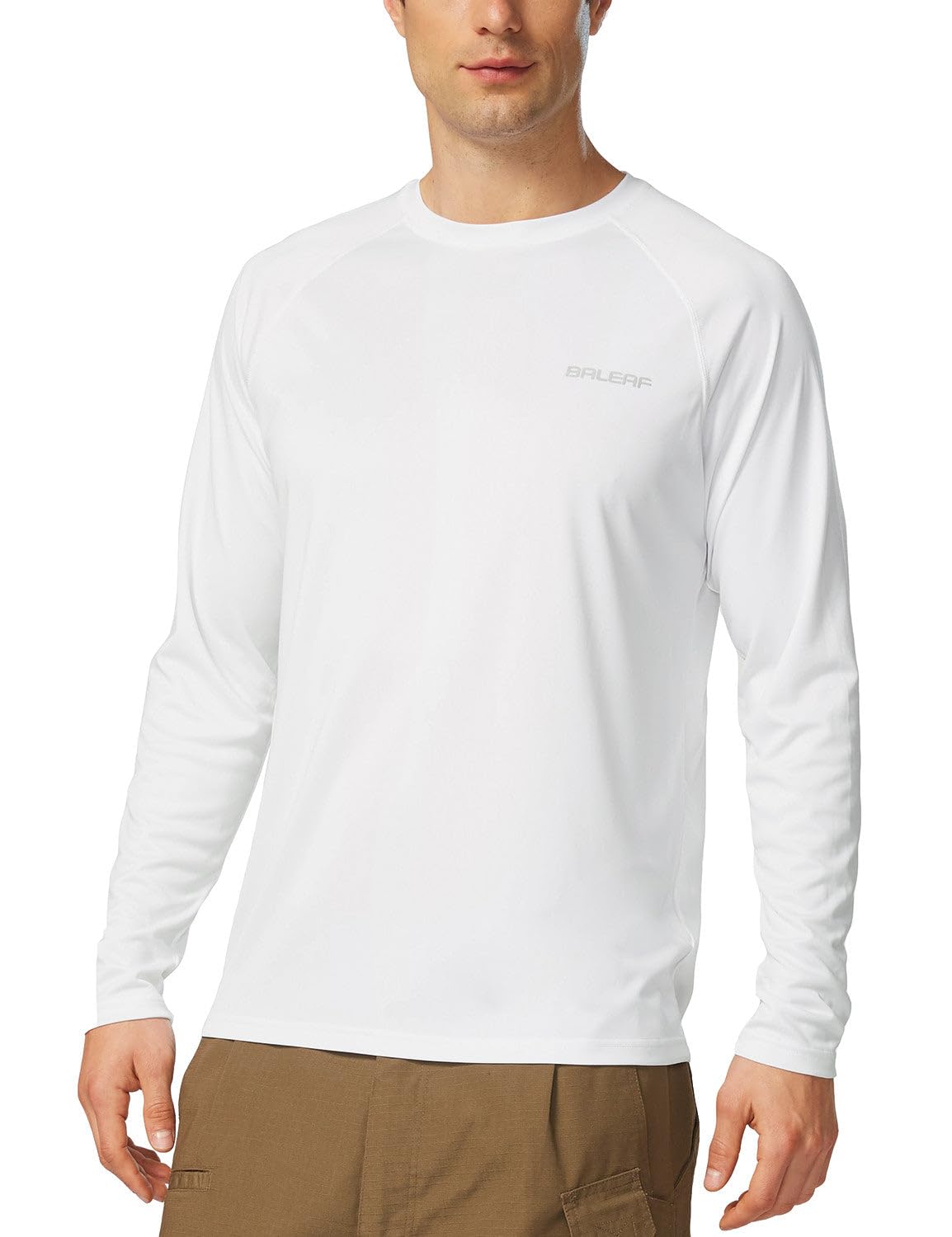 baleaf Mens UPF 50+ Sun Protection Shirts Long Sleeve Rash Guard, Quick Dry 4-Way Stretch for Fishing Swimming Surfing 01-White XL