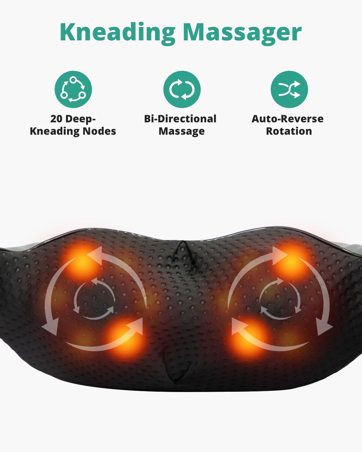 Medcursor Neck Massager, Portable Electric Shiatsu Back Massage Device with Heat, Deep Tissue 3D Kneading Pillow for Muscle Pain Relief (No Battery)