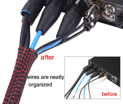 Alex Tech 25ft - 1/2 inch Cord Protector Wire Loom Tubing Cable Sleeve Split Sleeving For USB Cable Power Cord Audio Video Cable – Protect Cat From Chewing Cords - Blackred