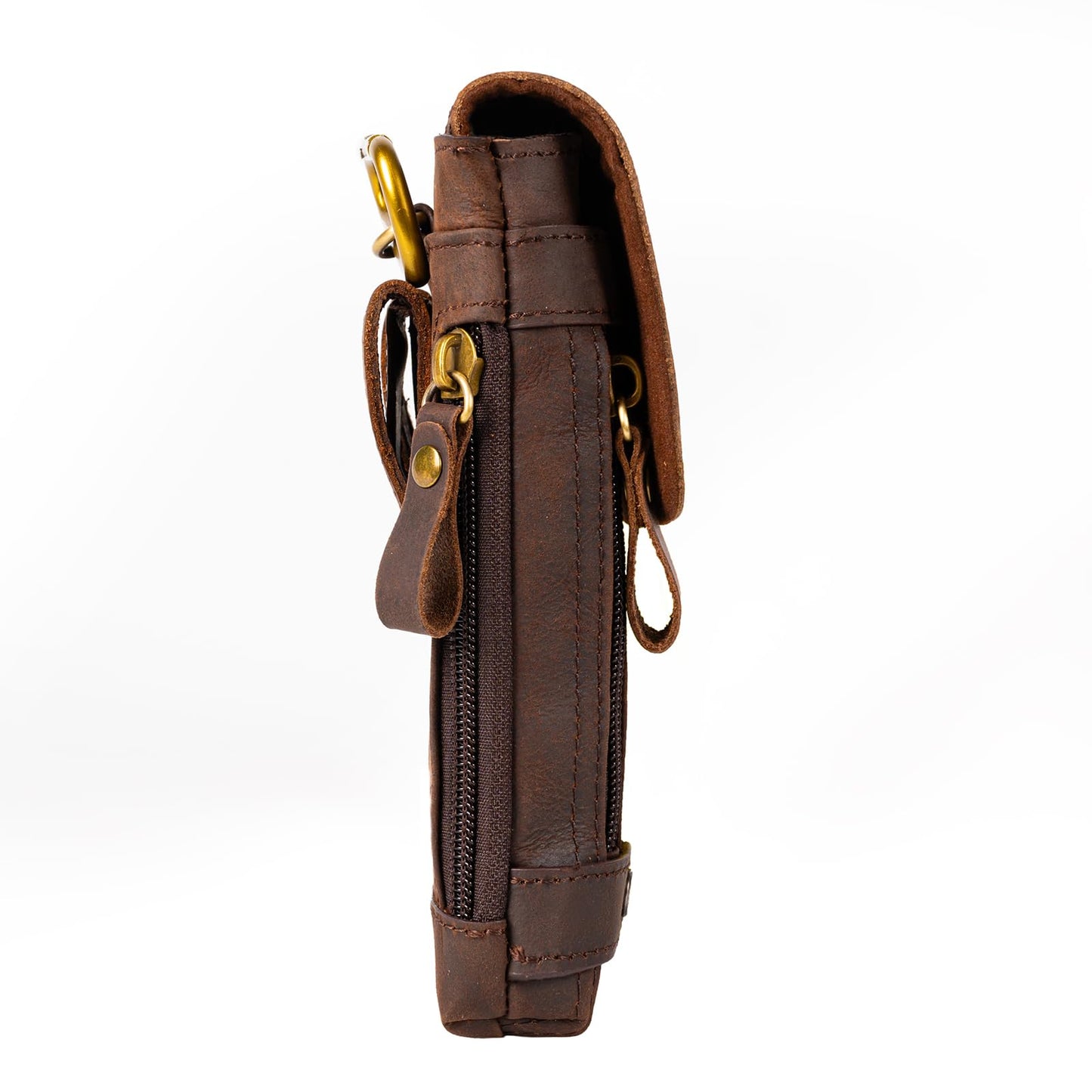 Ariscobull - Leather Phone Holster - Genuine Full-Grain Buffalo Leather Cell Phone Holsters - for iPhone 16, 15, 14, 13pro, Galaxy S24, S23, S22-7”H X 3.5" W (Dark Browm)