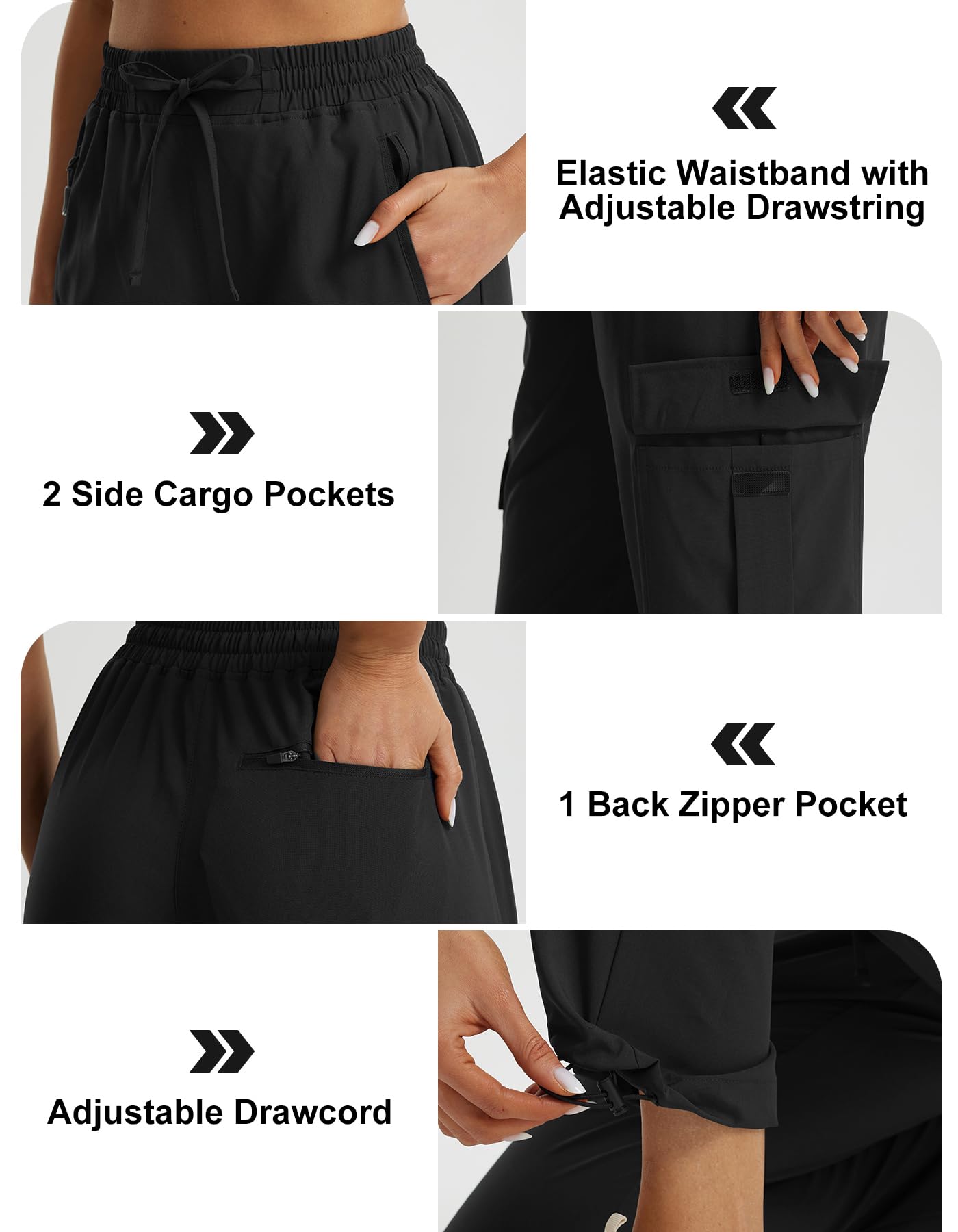 Libin Women's Hiking Cargo Pants 29" Lightweight Quick Dry Casual Work Tactical Safari Pants Water Resistant Outdoor Travel Camping Climbing Hunting Trendy Clothes, Black XXL