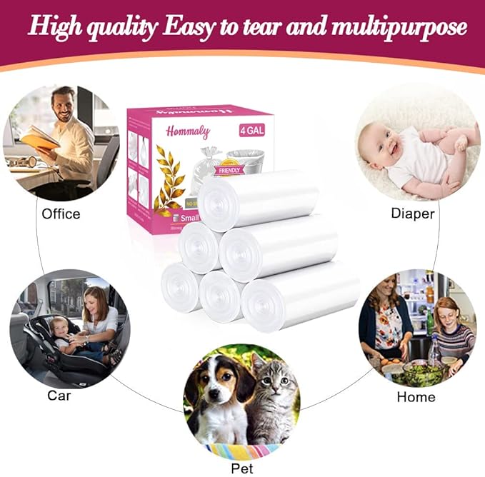4 Gallon 180pcs Small Clear Trash Bags Strong Clear Garbage Bags, Bathroom