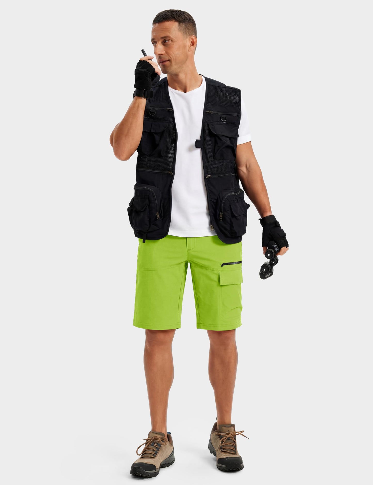 TACVASEN Men's Casual Shorts Lightweight Quick Dry Cargo Hiking Tactical Shorts Outdoor Summer with Zipper Pockets Yellow Green 34
