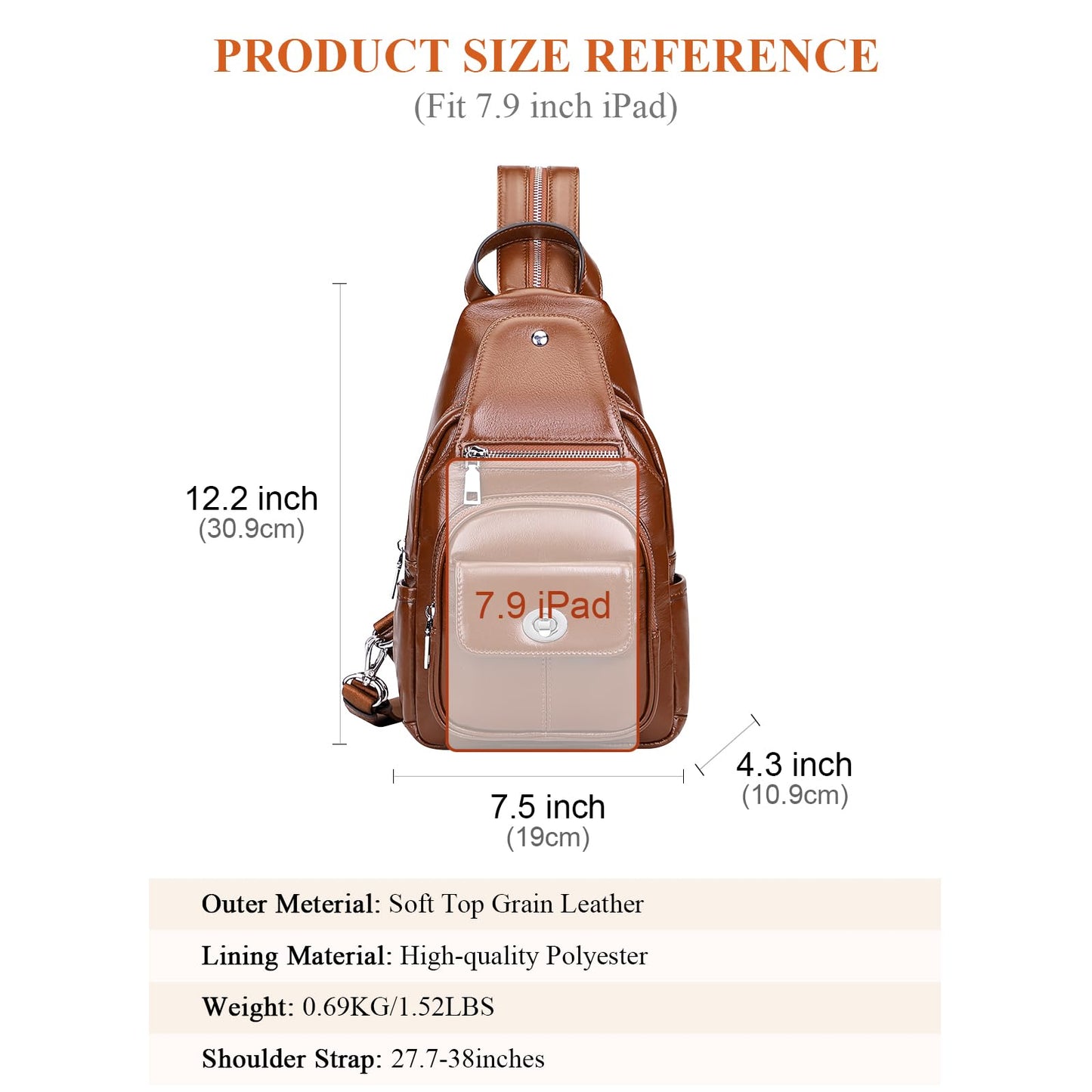 Over Earth Genuine Leather Sling Bag for Women Men Small Causal Crossbody Purse Chest Backpack(O212E Brown)