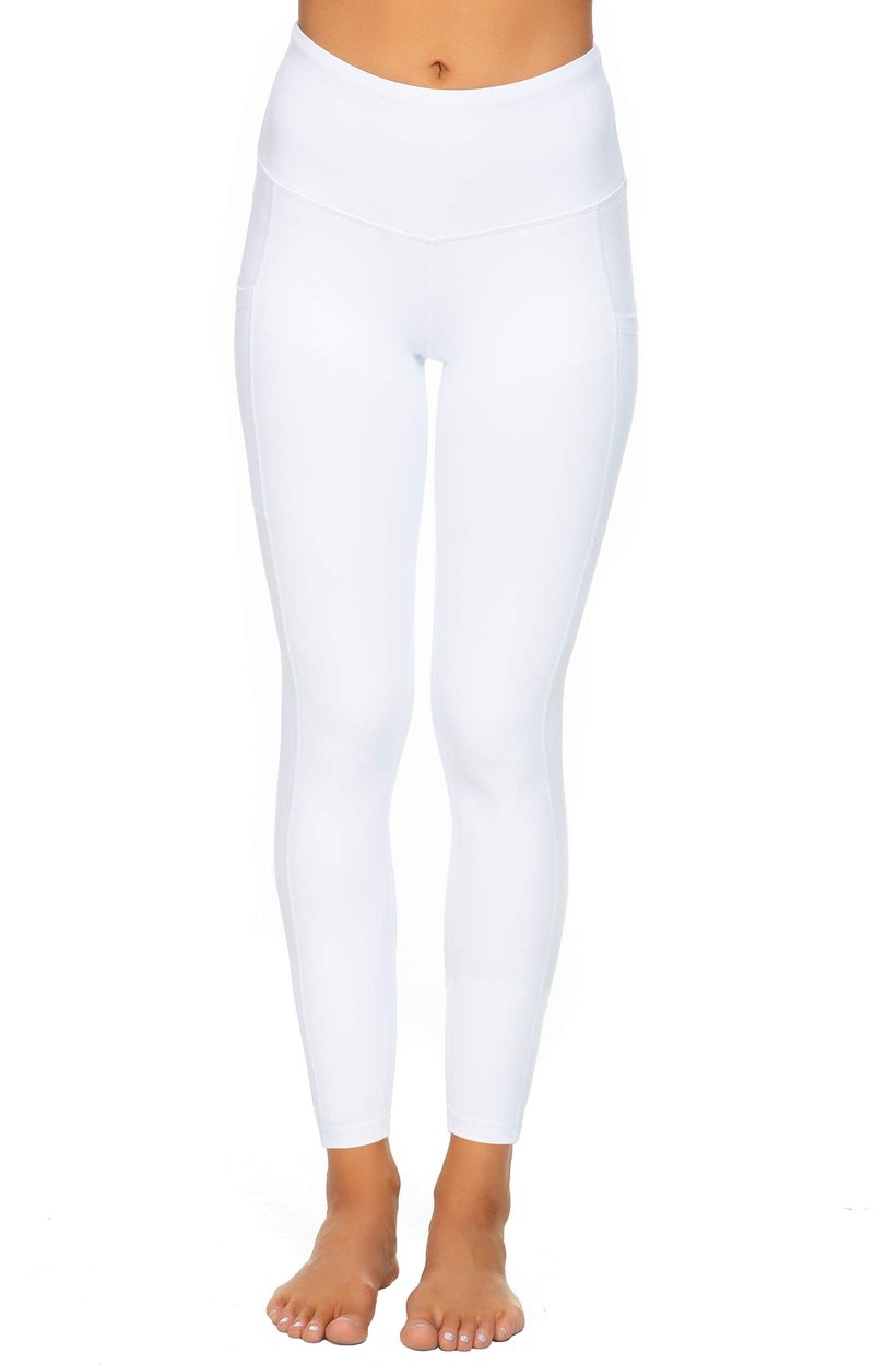Kcutteyg Yoga Pants for Women with Pockets High Waisted Leggings Workout Sports Running Athletic Pants (White, Large)