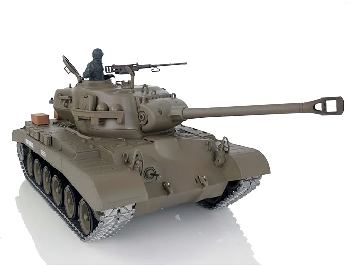 Heng Long US in Stock 1/16 Scale 7.0 Upgraded M26 Pershing RTR RC Tank 3838 Metal Tracks Smoke Generator 340° Rotating Turret Infrared Combat Lifting Barrel Light Sound Airsoft Tank
