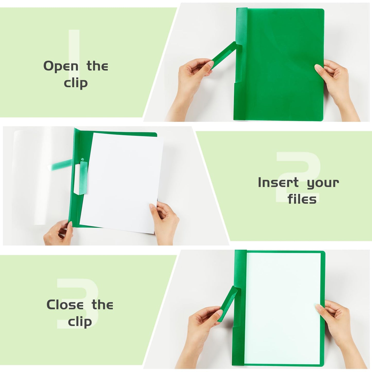 Maitys 25 Pack Durable Clear Report Covers with Rotary Clip 11 x 9 in Letter Size Presentation Folders Transparent Front Cover Portfolio Folder Resume Folder Interview Report Folders (Green)