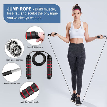 Ab Roller Wheel, 10-In-1 Ab Exercise Wheels Kit with Resistance Bands, Knee Mat, Jump Rope, Push-Up Bar - Home Gym Equipment for Men Women Core Strength & Abdominal Exercise (Black)