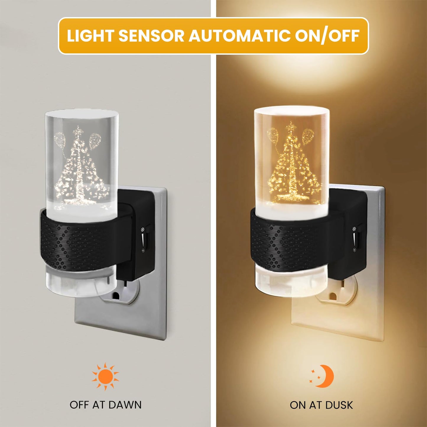 LED Night Lights Plug into Wall (Christmas Tree Design), 2 Pack Dimmable Nightlight, 0-100LM Adjustable Brightness Dusk to Dawn Auto Sensor, 3000K Warm Glow for Bedroom Hallway Holiday Home Decor Gift