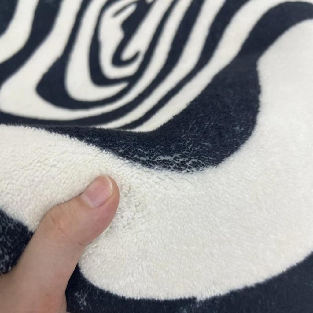 Black and White Abstract Striped Irregular Shape Area Rug 6ft Faux Wool Ultra Soft Rug for Livingroom Bedroom Diningroom Aesthetic Home Office Decor Playroom Carpet