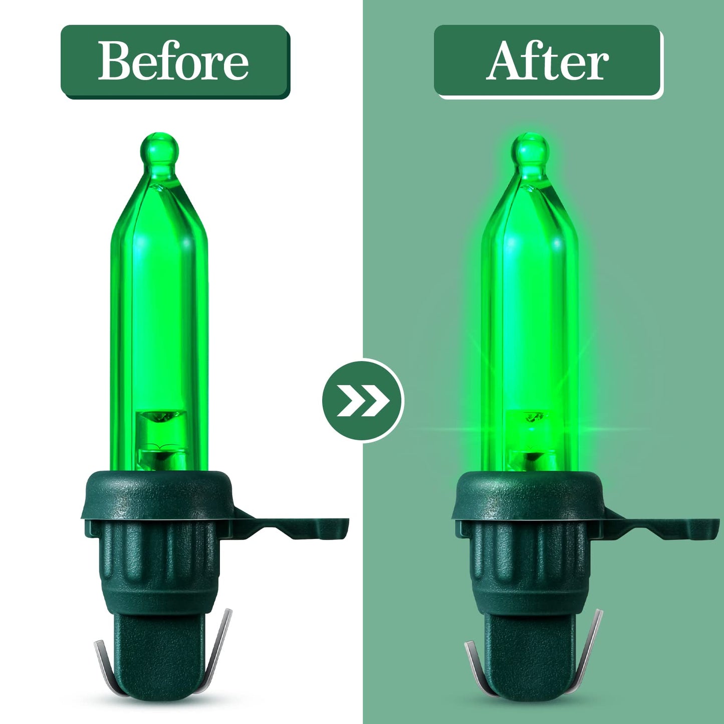 Remagr 120 Pcs Christmas LED Replacement Bulb Mini Wide Angle LED Xmas Bulbs Tree Light Outdoor String Light Replacement for Christmas Garden Party Decor(Green Base with Green Bulb)