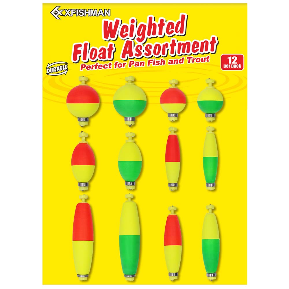 XFISHMAN Weighted-Bobbers-for-Fishing-Floats-Bouy Slip Bobber Fishing Corks Kit Crappie Bluegills Panfish Catfish Hand Made Foam Float 1 Inch 2 in 8-12 Pack