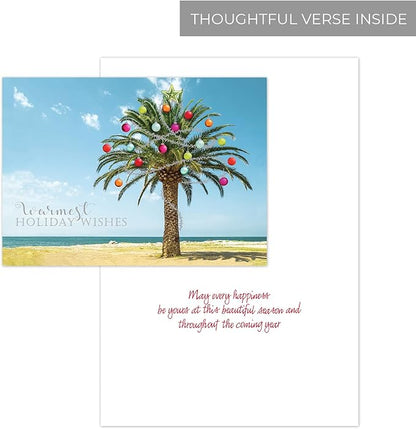 Canopy Street Masterpiece Decorated Palm Cards / 16 Tropical Beach Holiday Card Set With White Envelopes / 5 5/8" x 7 7/8" Warm Weather Coastal Vacation Greeting Cards With Inside Verse