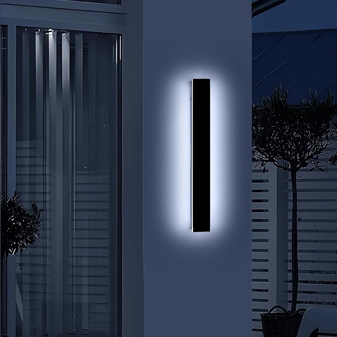 31.4inch Modern Outdoor Wall Sconce, 6000K Cold White LED Outside Wall Light Fixture, IP65 Waterproof, 31W, Black Minimalist Exterior Lighting Patio Lamp for House, Porch, Garage, Garden