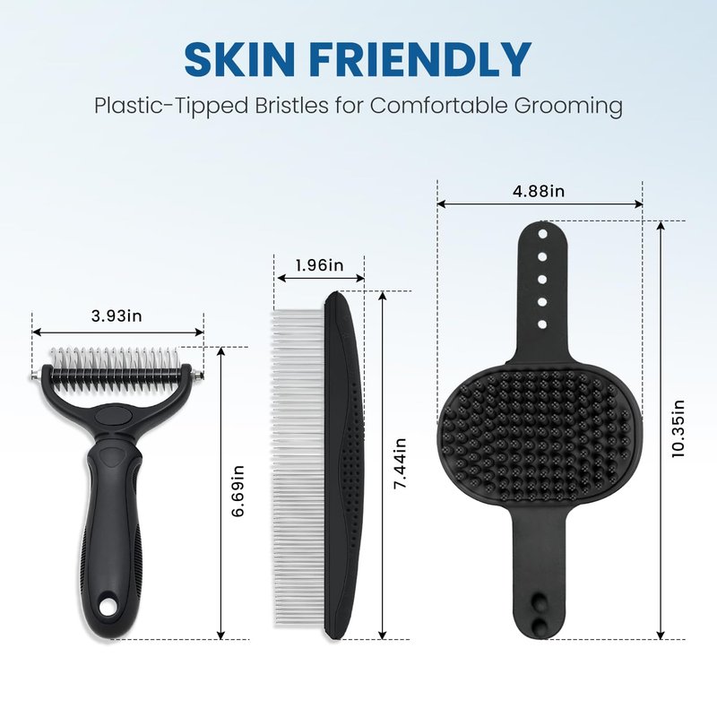 Double-Sided Pet Grooming Rake - 4-in-1 Professional Pet Grooming Kit Deshedding Dematting Tool for Dogs Cats Extra-Wide Grooming Brush & Deshedder Comb for Long & Short Haired Pets (Black Kit 4PCS)