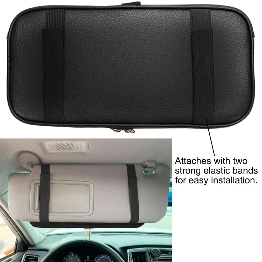 Kartisen Car Sun Visor Organizer, Auto Interior Accessories Pocket Organizer - Car Truck SUV Storage Pouch Holder, with Multi-Pocket Net Zipper (Black)