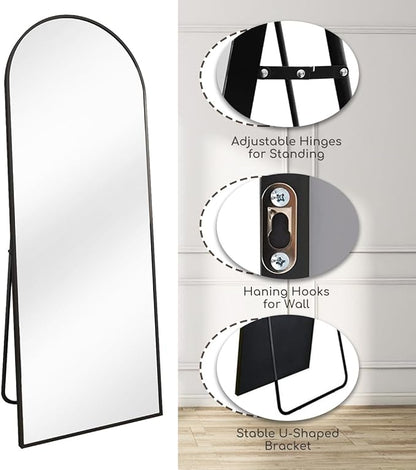 Arched Floor Mirror, 58 "x 18" Full Length Mirror Wall Mirrors Hanging or Leaning Arched-Top Full Body Mirrors with Stand for Bedroom, Dressing Room, Gold