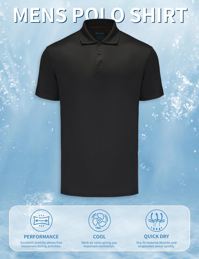 Opna Golf Shirts for Mens Regular, Big and Tall Size Golf Polos Dry Fit Shirts Short Sleeve (Black)