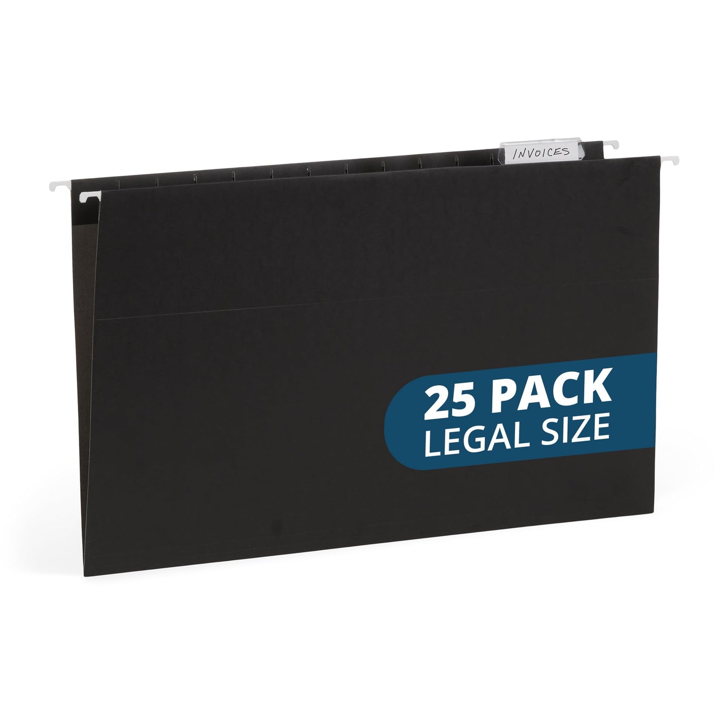 25 Blue Summit Supplies Legal Size Hanging File Folders - Black Hanging File Folders for Filing Cabinet, Durable 11 pt Paper with Plastic Tabs and Inserts, Black Legal Size Hanging Folders