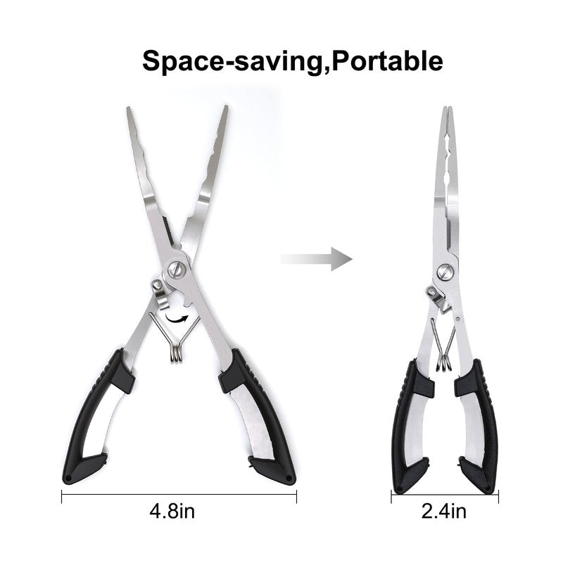 Fishing Pliers Hook Remover Tool, Stainless Steel Fishing Needle Nose Pliers Saltwater Freshwater, Fish Dehooker Plyers with Lanyard, Fish Multitool Gear with Braided Line Cutter