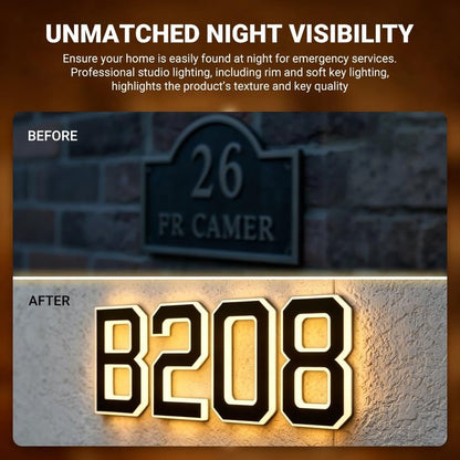 Solar Lighted House Numbers for Outside - 6.7-Inch Solar LED House Numbers & Letters, IP44 Weatherproof Wall Mount for Home Garage Fence with Easy Installation (6-Black)