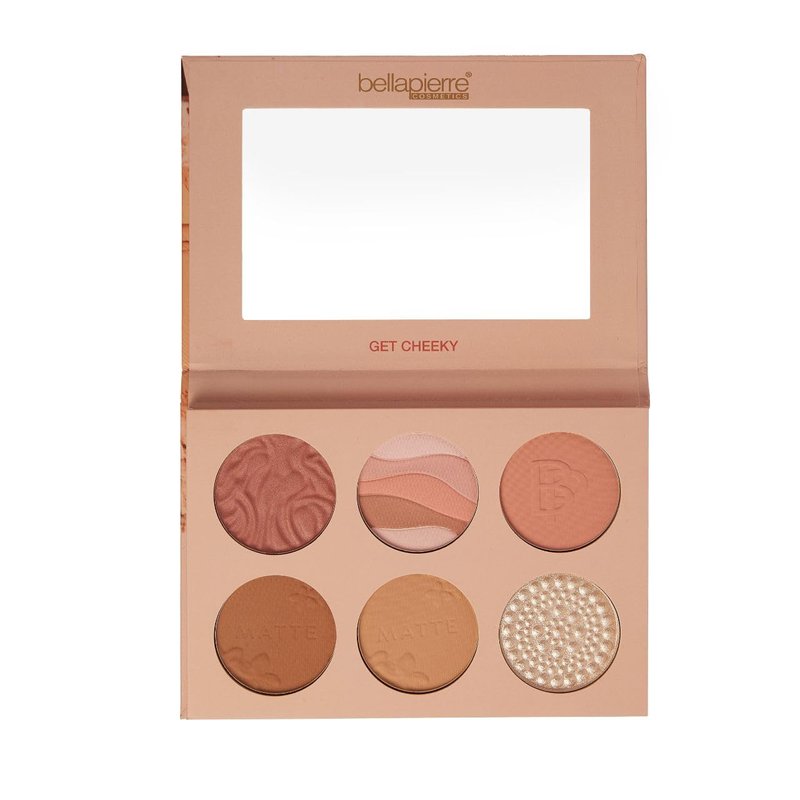 Bellapierre Get Cheeky Face Palette – 6 All-Powder Shades for Blush, Bronze & Glow – 3 Blushes, 2 Matte Bronzers, 1 Luminous Highlighter – Talc-Free, Cruelty-Free, Travel-Friendly Compact