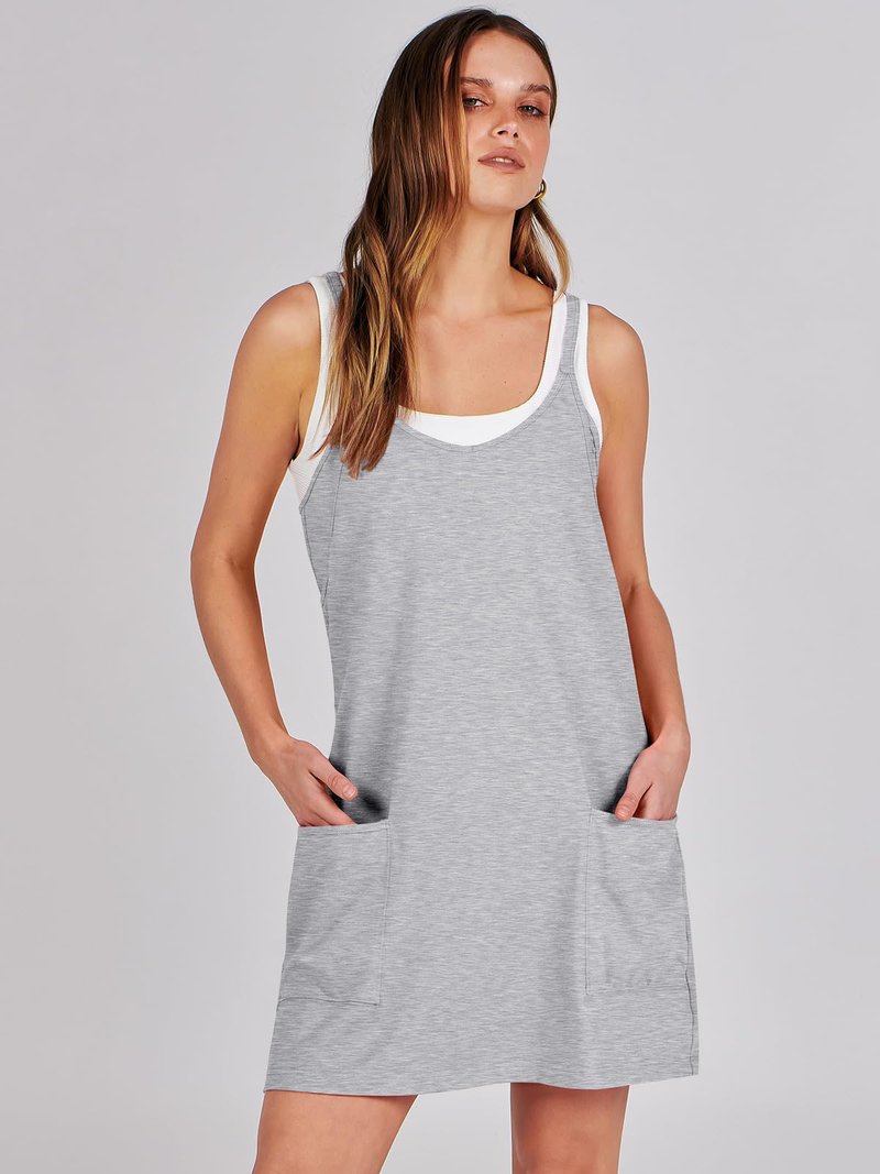 ANRABESS Women Athletic Dress Summer Tennis Workout Active Sports Mini Romper Dress Built in Shorts Travel Vacation Clothes Heather Gray XX-Large